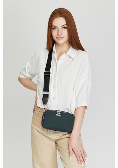 Morpelikan Yeşil Kabartma İki Bölmeli Kadın Omuz Çantası Yeşil