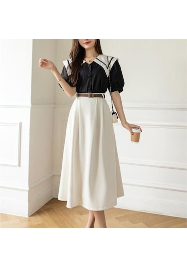 Qooth Bahar Kadın Yüksek Bel A-line Sashes Etek 2022 Yeni Stil Zarif Orta Uzunlukta Uzun Ofis Bayan Düz Etek Haki