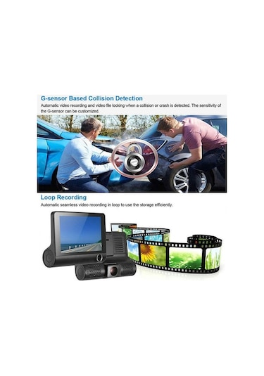 Joyjadehub Araba Dvr Dashcam Dash Kamera Hd Ekran 1080p 3 Lensli