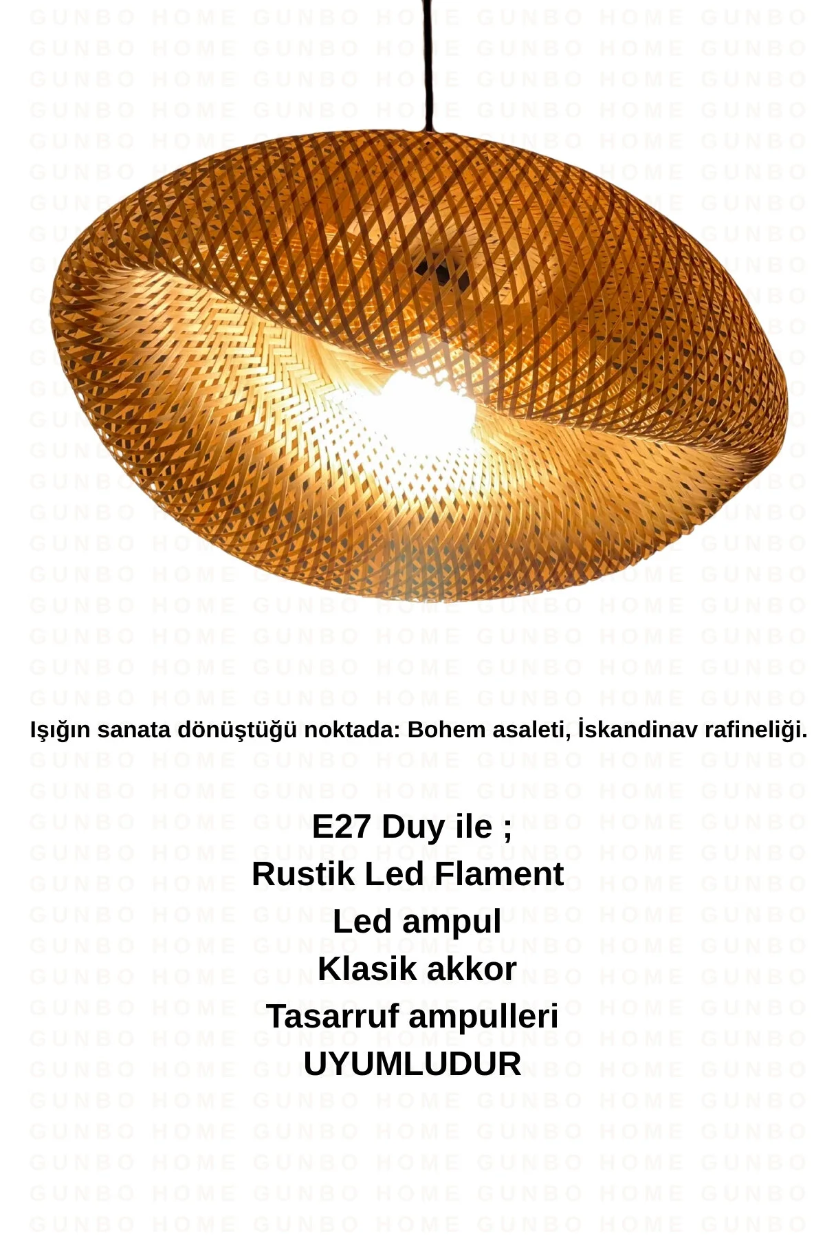 Bohem Bambu Bulut Sarkıt Avize Lamba 60cm - Iskandinav, Modern, Bohem, Rattan Aydınlatma Bej