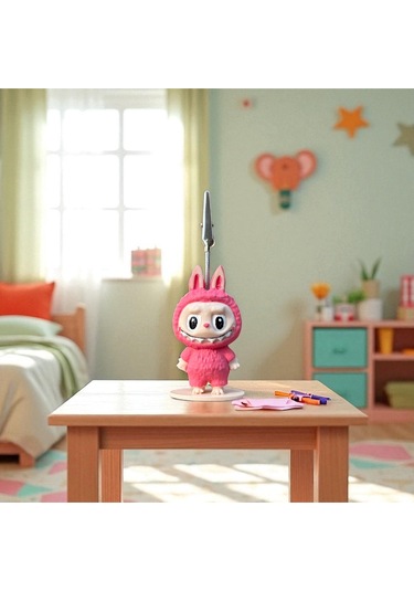 Dekoratif Sevimli Labubu Notluk - Kağıt Tutacağı - Fotoğraf Tutacak Tatlı Pembe