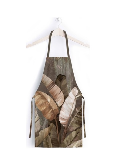 Tropikal Yaprak Tasarımlı Mutfak Önlüğü Keten Kumaş, Uluslararası Yıkama Ve Solmama Sertifikası Çok Renkli