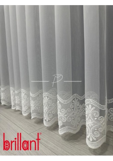 Tül Perde Brillant Marka Su Yolu Yonca Desen Ttm Zemin Kumaş Ultra Dökümlü Ekru