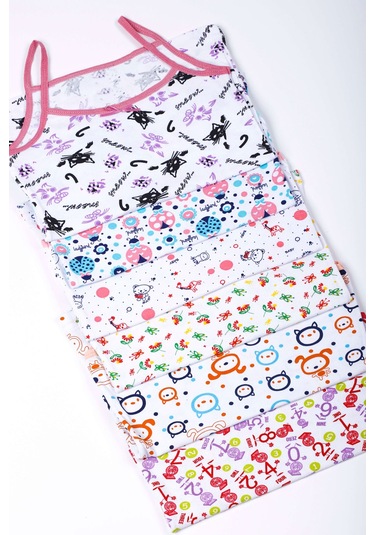 6lı Kız Çocuk İp Askılı Desenli Atlet Pamuklu Rengarenk Sdf