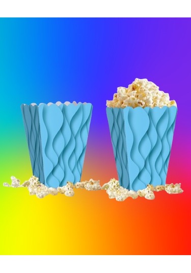 Mısır Kutusu Pop Corn Kutusu Dalgalı Mavi Desenli / 8 Parça