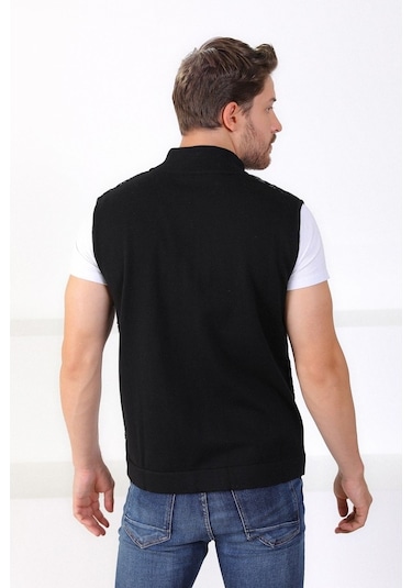 Ferraro Siyah/Antrasit Dik Yaka Cepli Pamuk Erkek Yelek-Siyah