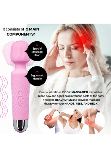 Maiyame Gövde Masaj Aleti - 8 Hızlı 20 Modlu Titreşimli Silikon Masajcı Pembe Pembe