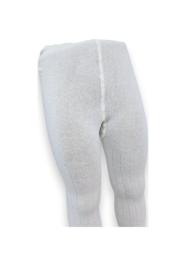 Çizgili Pamuklu Çocuk Külotlu Çorap Krem