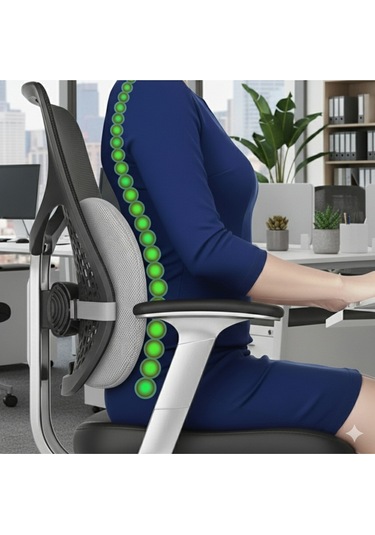 Ergonomik Bel Destek Yastığı Ofis Koltuk Sırt Minderi Nefes Alabilir Hafızalı Sünger Bel Yastığı Gri Gri