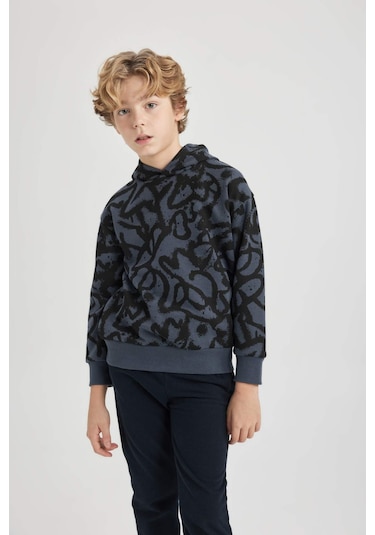DeFacto Erkek Çocuk Oversize Geniş Kalıp Desenli Kapüşonlu Sweatshirt C0355A823CWAR153 DeFacto Erkek Çocuk Oversize Geniş Kalıp Desenli Kapüşonlu Sweatshirt C0355A823CWAR153