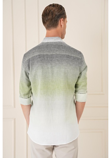 Comfort Fit Apoletli Degrade Desen Esnek Pamuk Yeşil Gömlek G 1575 Yeşil