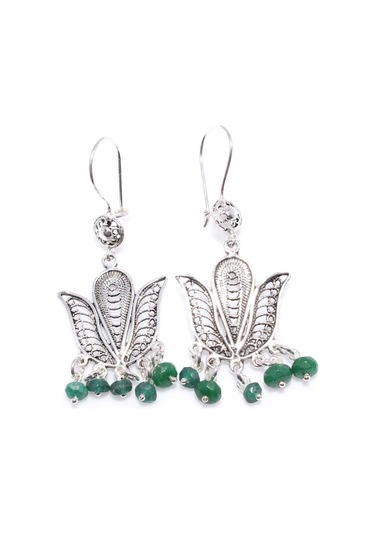 Zümrüt Taşlı 925 Ayar Gümüş Telkari Küpe N11.101315