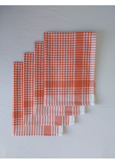 Pamuklu Turuncu Renkli Pöti Kareli 4'lü Kurulama Bezi,peçete