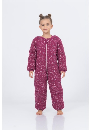 Kız Erkek Çocuk Kalın Elyaf Dolgulu Premium Kalite 2.5 Tog Desenli Uyku Tulumu Mürdüm