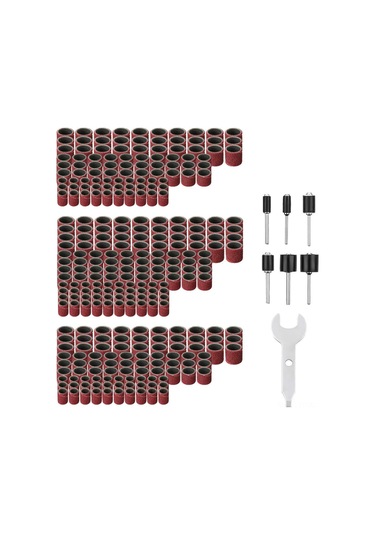 Tenfowee Alüminyum Oksit Kauçuk Zımpara Seti - 300 Adet Zımpara Kolu 80 /120 /240 + 6 Adet Mandrel 2.35mm/3.17mm - Elektrikli Zımpara Aksesuarı