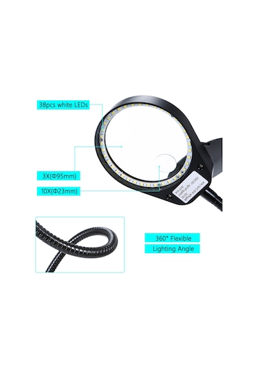 Hallow Tomshine 3x / 10x Metal Kelepçeli Ultra Büyüteç Lambası