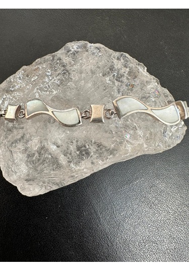 Sedef Taşlı Kadın Gümüş Bileklik 925 Ayar 11,21 Gram 17 Cm