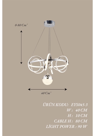 Ey Shop Krom Toplu Çember Model 3 Renk Led Avize Krom