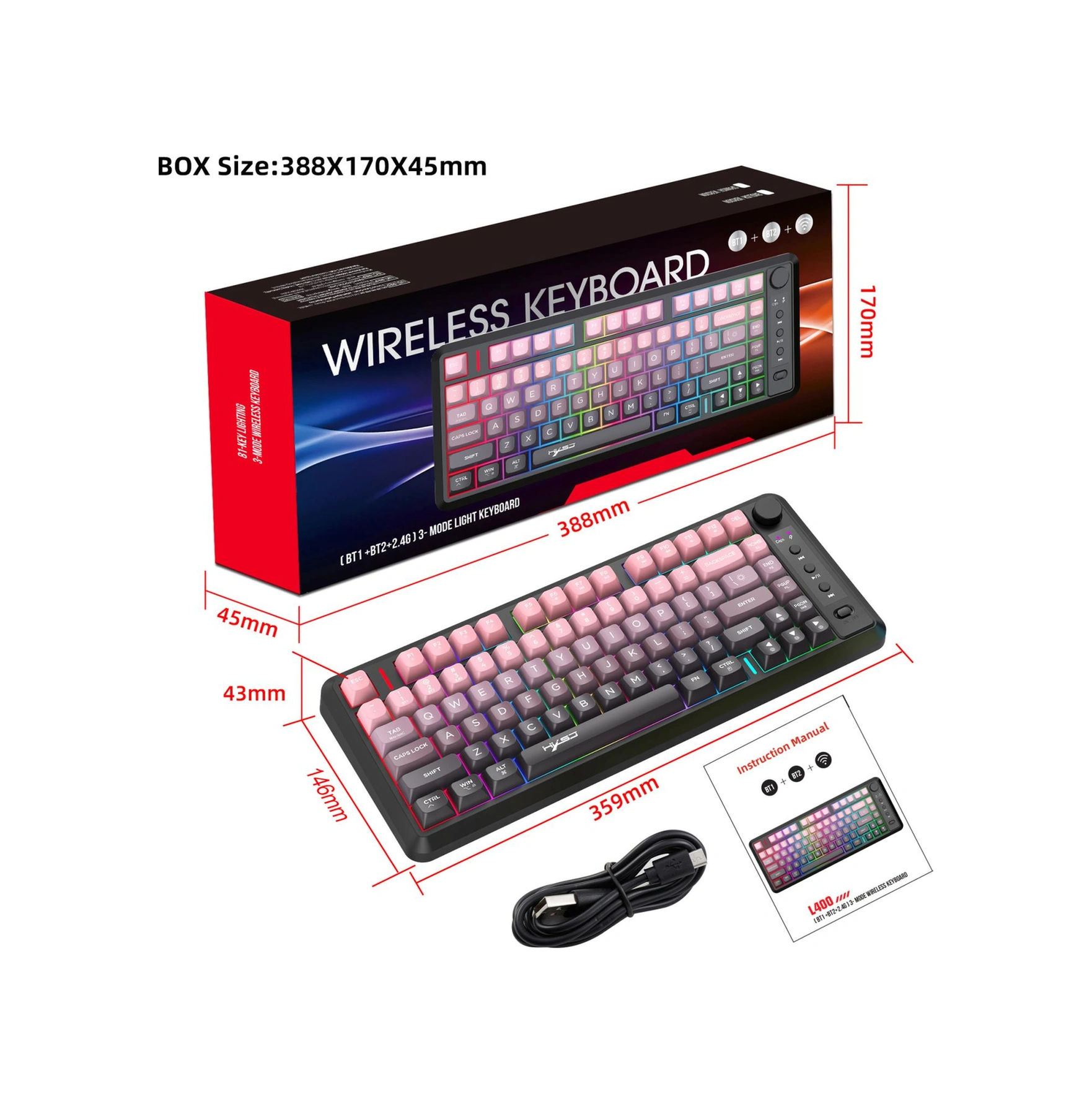 Sones Hxsj L400 Üç Modlu Kablosuz Rgb Işık İnce Film 81 Tuşlu Klavye