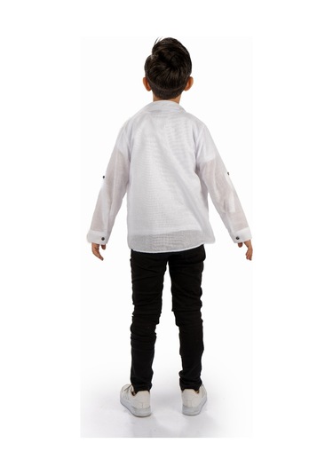 Çift Cepli Gömlek , Pantolon , T-shirt 3parça Pamuklu Erkek Çocuk Takım Mnk965 Beyaz