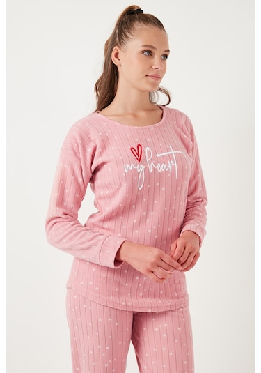 Lela Standart Fit Bisiklet Yaka Bayan Pijama Takımı 6093735 Pudra