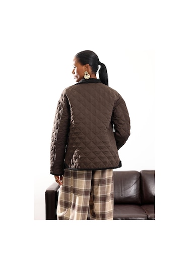 Acı Kahve Kadife Yakalı Kapitone Mont 3011 Acı Kahverengi