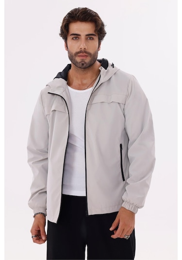 Erkek Kapüşonlu Nova Kumaş Hafif Ve Dayanıklı Şık Mevsimlik Su Ve Rüzgar Geçirmez Yağmurluk Taş