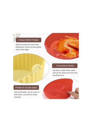 Ximistore9 Yeniden Kullanılabilir Hava Fritözü Silikon Tabanı, Çift Taraflı, Kolay Temizlenir, 16.5cm, 3 Adet Gri - Sarı - Kırmızı