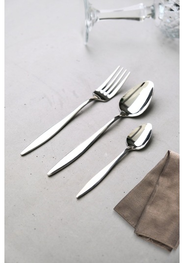 Lugga Ceyda Tatlı Çatal Kaşık Ve Çay Kaşık Takımı 6 Kişilik 18 Parça Beyaz Kutu Gri