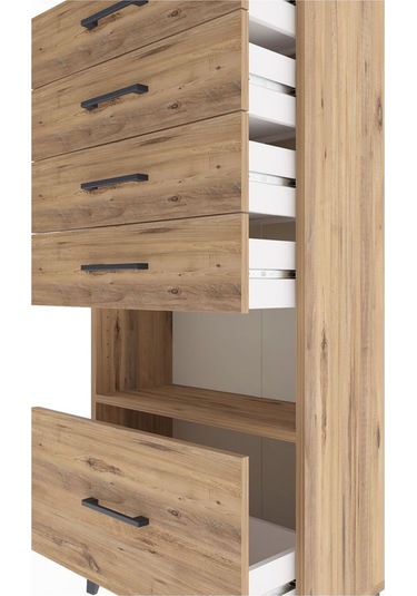 Arges Dolap Tek Raflı 5 Çekmeceli 60x30x134 Çam-çam Çam