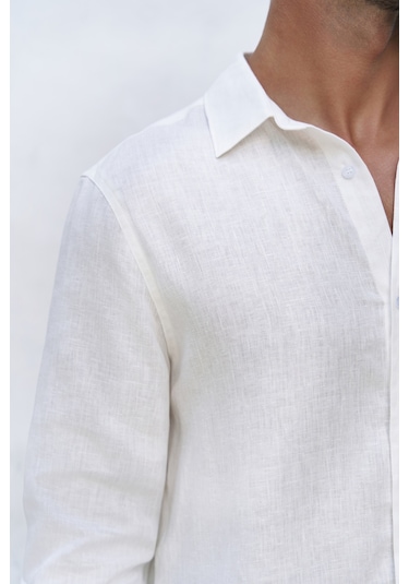 Mai Collection Mai Studios Co. Bice Ekru Keten Oversize Erkek Gömlek Ekru