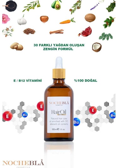 Nochebla Hair Oil Onarıcı Besleyici ve Güçlendirici Doğal Saç Bakım Yağı 100 ML