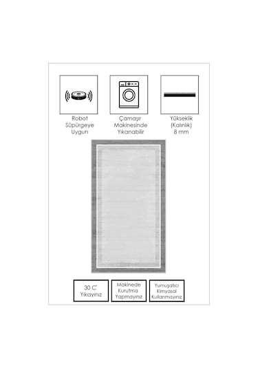 West Home Makinede Yıkanabilir Kaymaz Taban Leke Tutmaz Gri Çizgili Salon Halısı Mutfak Halısı Ve Yolluk