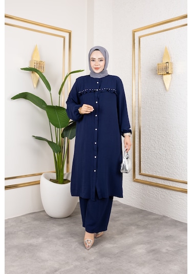 Ayrobin Kumaş İnci Detaylı Takım / T105 - Lacivert Lacivert