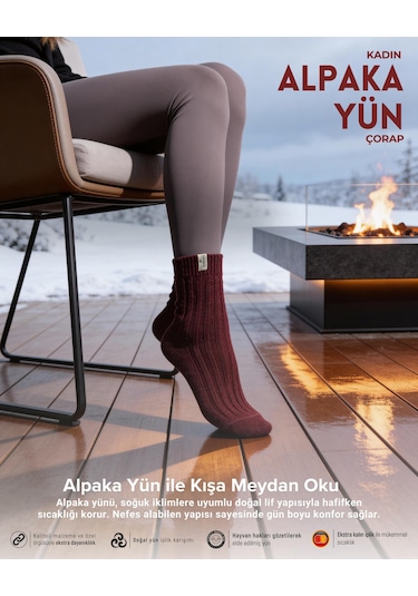 Bolero B67 Kadın Alpaka Yün Soket Çorap 36-40 Bordo