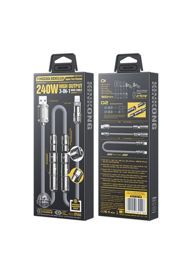 Wk Wdc-77 Convertible 3 İn 1 240w Ultra Hızlı Şarj Gerçek Silikon Veri Kablosu, Arayüz: 1'de 6 Gri