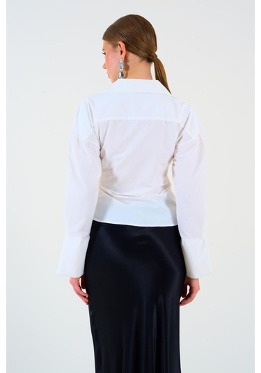 Düz Yandan Bağlamalı Gömlek - Ekru Ekru