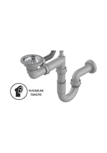 Çelik Evye Sifon Modeli 1 Göz Paslanmaz Eviye Sifon Takımı Gri