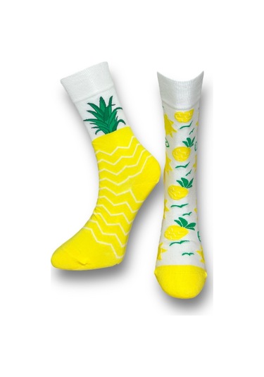 3'lü Unısex Limon Avokado Ananas Tasarımlı Esnek Nem Alabilen Pamuklu Spor Soket Çoraplar Çok Renkli