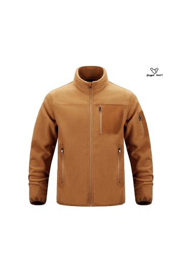 Ceket Stand Yaka Rahat Açık Hava Çok Cepli Polarize Erkek Ceket Kahverengi