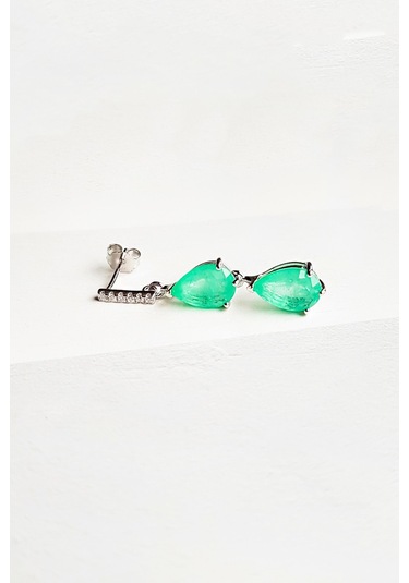 MorMajor Silver Tekli , Ithal Paraiba Tourmalin Taşlı Damla Kesim Gümüş Küpe-7356