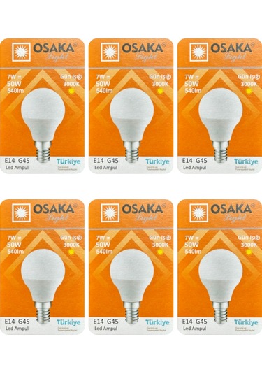 6 Adet Osaka 7w 50w Sarı Işık E14 Duylu İnce Duy Led Mini Ampul