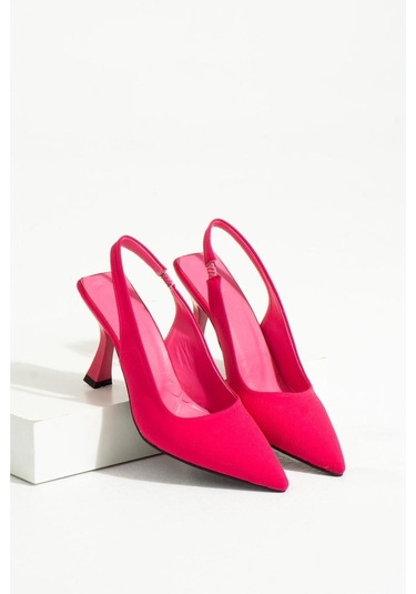 Duxal Shoes Bej Deri Topuklu Ayakkabı Fuşya