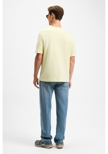 Grımelange Noır Erkek%100 Organik Pamuk Bisiklet Yaka Kısa Kol Regular Sarı T-shirt Sarı