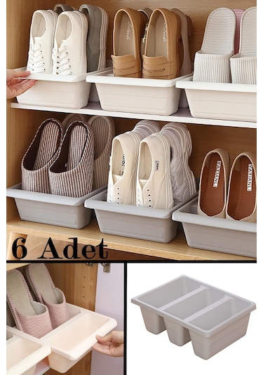 6 Adet Roma 3 Bölmeli Ayakkabı Terlik Organizatörü Dikey Ayakkabı Rampası Kutusu
