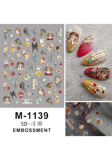 Nail Art Etiketler Çıkartmaları 5d Kabartmalı Kendinden Yapışkanlı Karikatür Çiçek Kelebek Yıldız Tırnak Çıkartmaları Siyah Gri