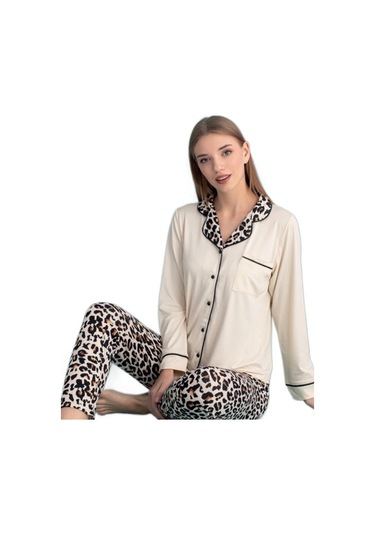 Berna Collection Kadın Pijama Takımı Düğmeli Yumuşak Dokulu Esnek Ekru