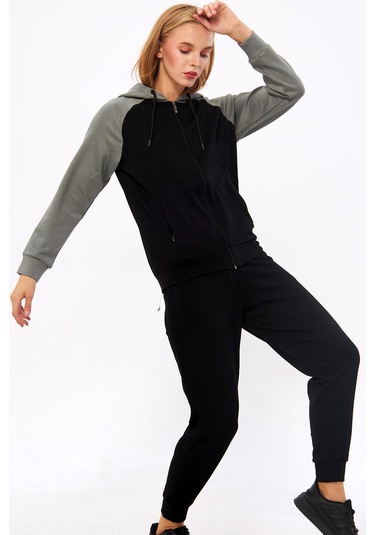 Trendhill Kadın Siyah Kapüşonlu Modal Scuba Eşofman Takm Edy5542s Siyah