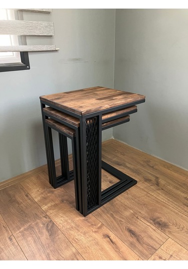 Valensiya Tekerli Doğal Ahşap Zigon Sehpa Siyah