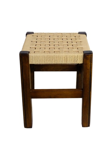 El Yapımı Ahşap Örmeli Hasır Tabure 35 Cm Şık Ve Zarif Tasarım Ceviz